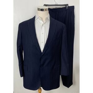 Men J. Hilburn Vitale Barberis pin-stripe wool cuffed 2-piece 2-button suit, 44R